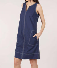 habitat Sleeveless V Neck Shift Dress in navy - women's dress - detail view