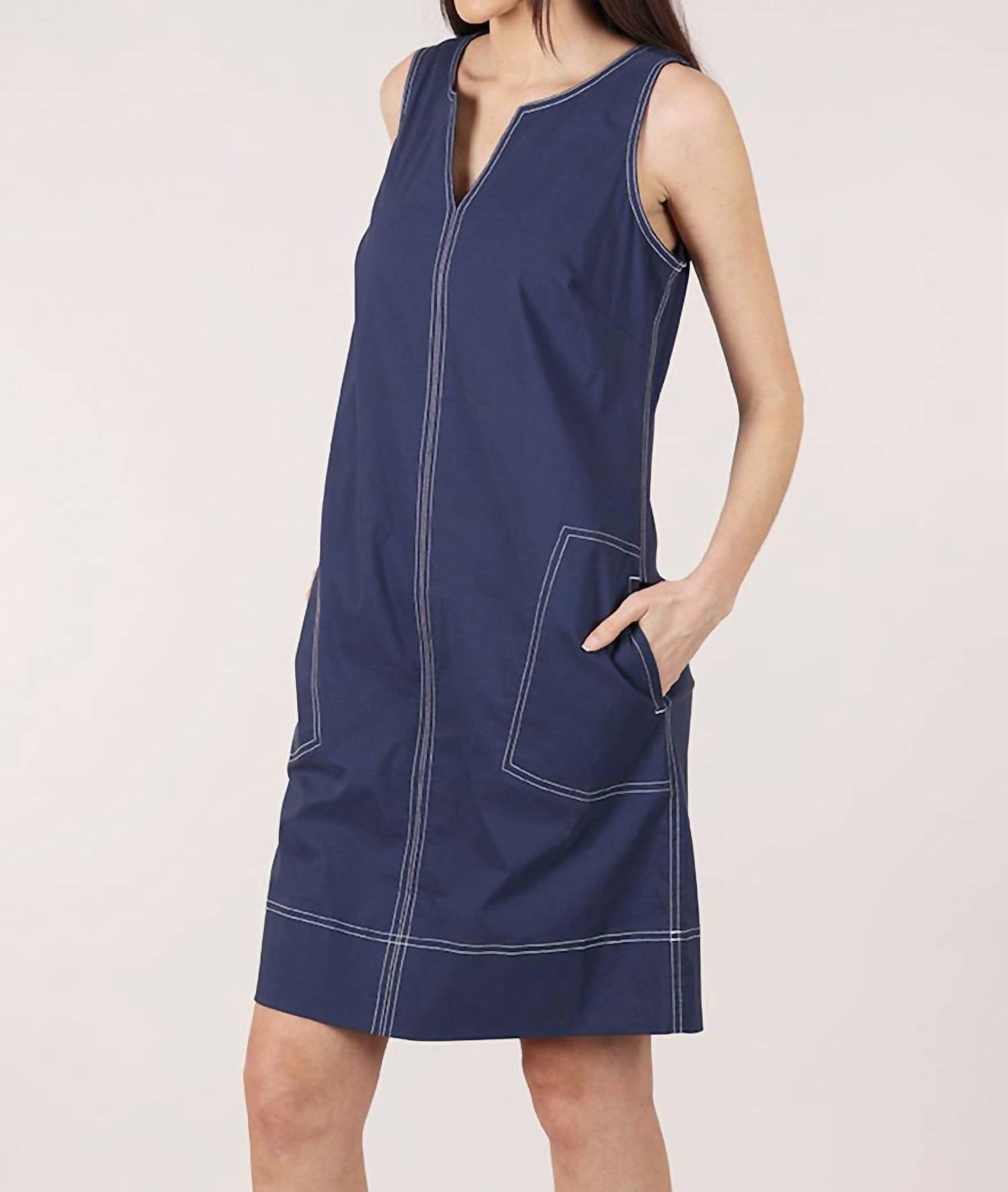 habitat Sleeveless V Neck Shift Dress in navy - women's dress - detail view