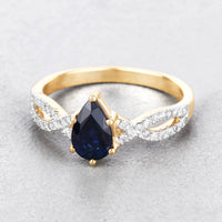 Diana M Jewels Women's Pear Natural Blue Sapphire Fashion Ring (1.14 Ct) - Petite in 14k yellow gold - women's jewelry - detail view