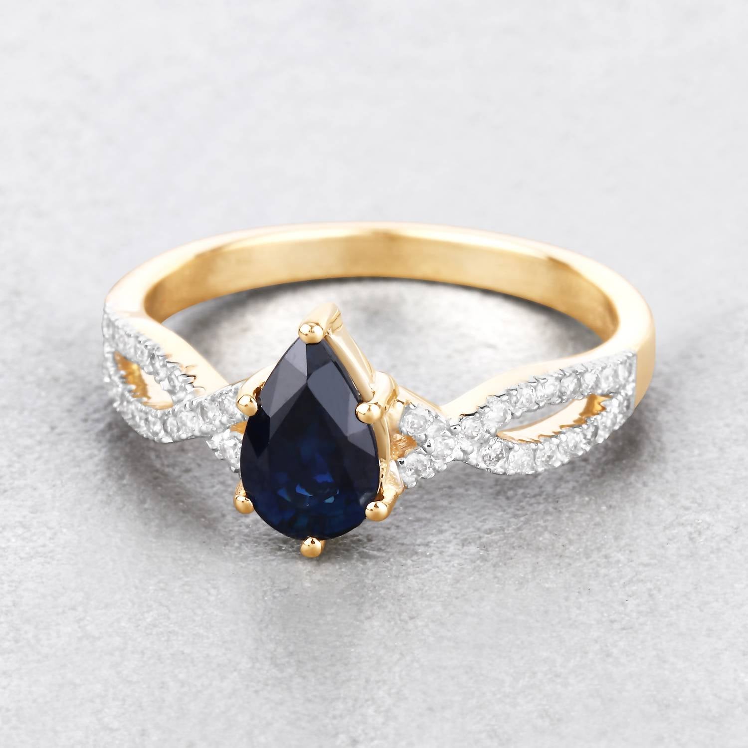 Diana M Jewels Women's Pear Natural Blue Sapphire Fashion Ring (1.14 Ct) - Petite in 14k yellow gold - women's jewelry - detail view
