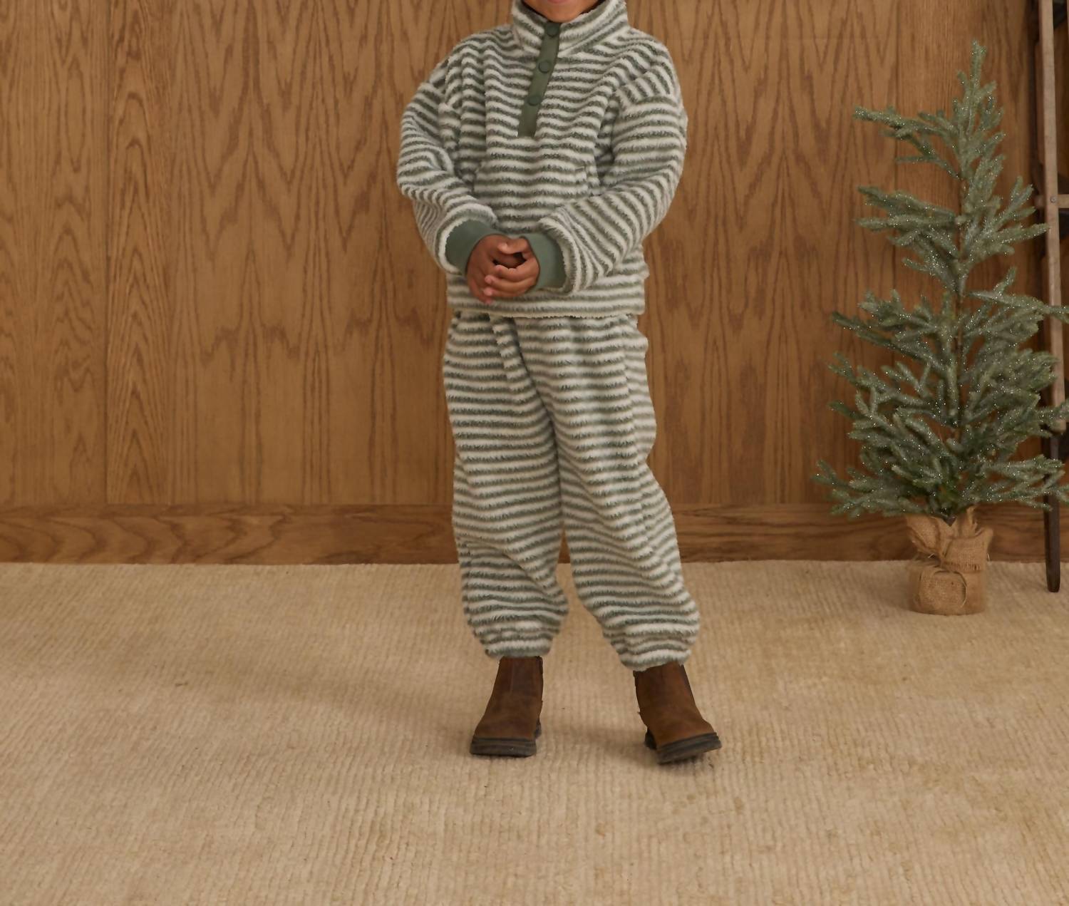 Rylee + Cru Kids' Relaxed Sweatpants in evergreen stripe - kids' joggers