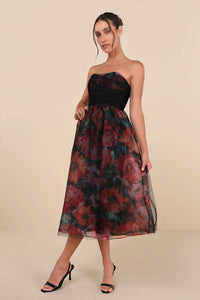 Lulus - Women's Splendidly Yours Organza Mesh Strapless Midi Dress