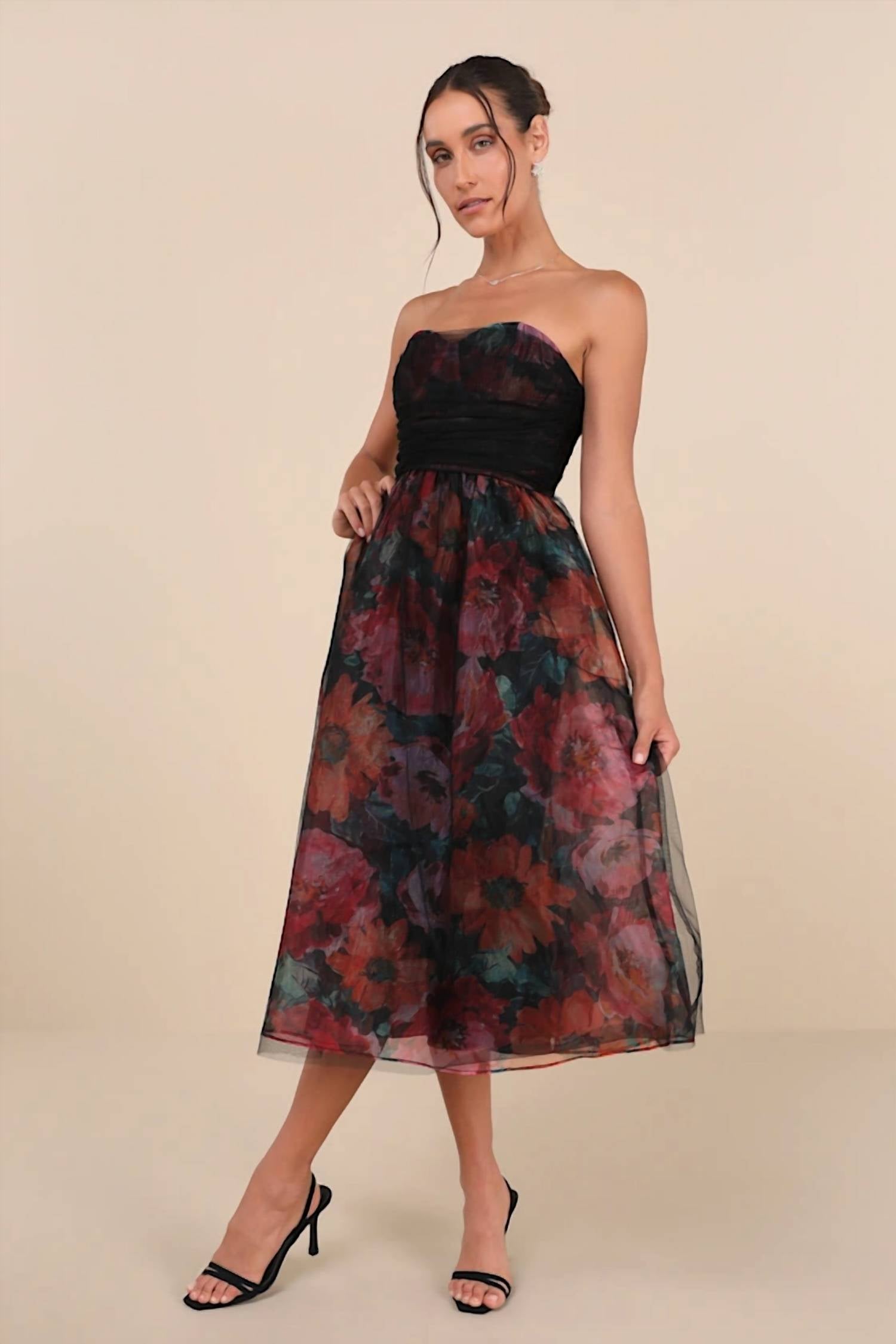 Lulus - Women's Splendidly Yours Organza Mesh Strapless Midi Dress