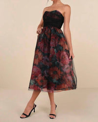 Lulus - Women's Splendidly Yours Organza Mesh Strapless Midi Dress