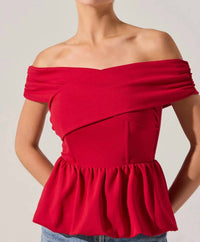 ASTR Tennille Off Shoulder Peplum Top in red - women's shirt - alternate view
