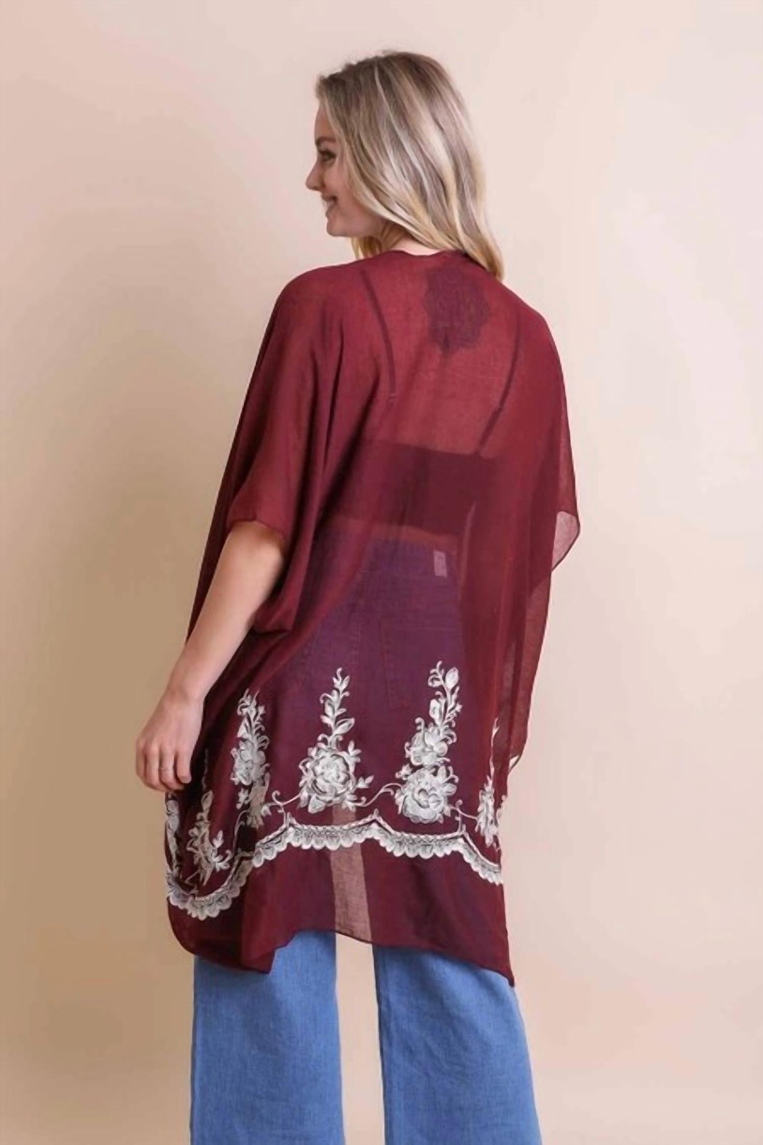 Leto - Lightweight Floral Embroidered Tassels Boho Festival Kimono Wrap