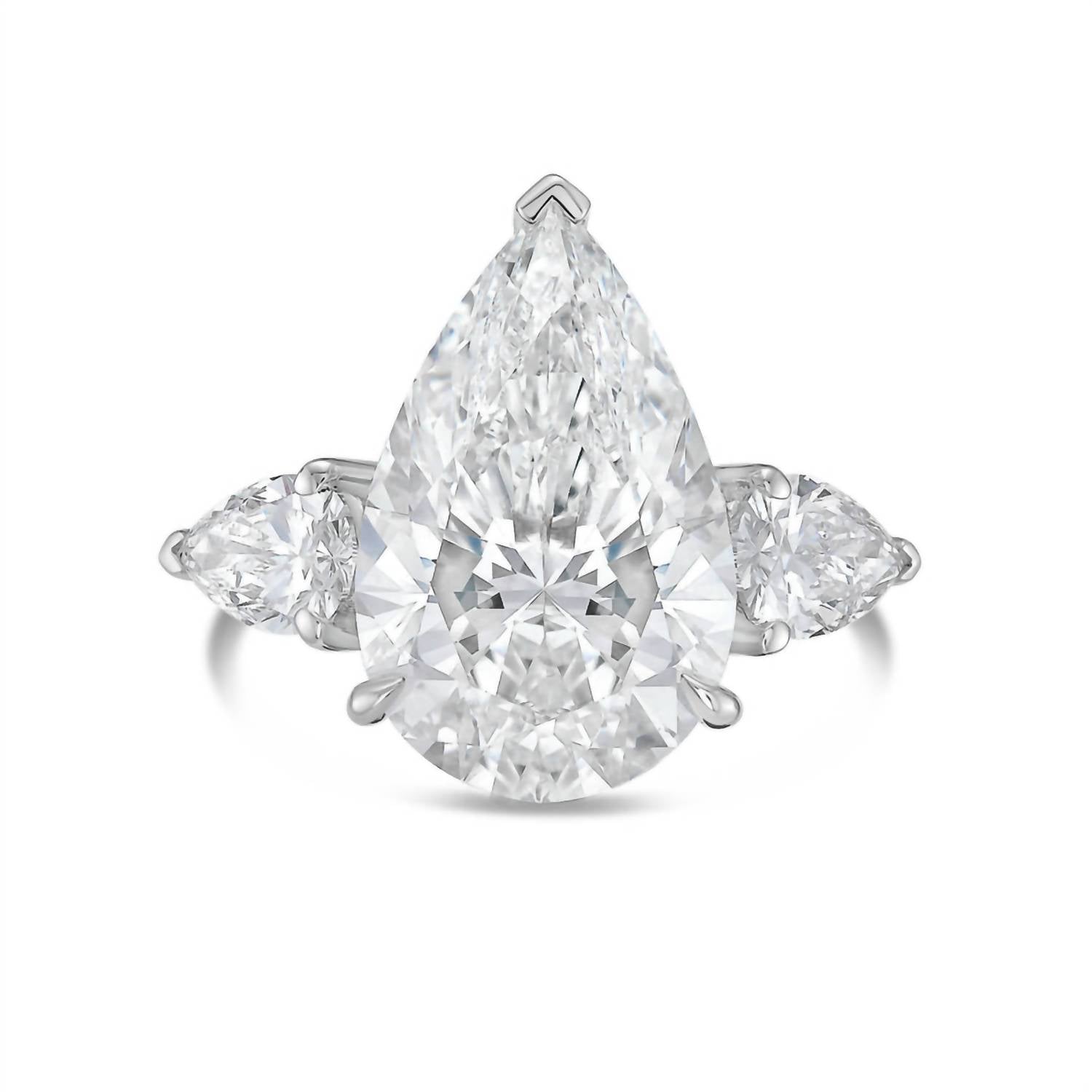 Diana M Jewels - Women's Platinum Diamond Pear Shape Three Stone Ring (12ct Center And 1.50 Cts On Sides)