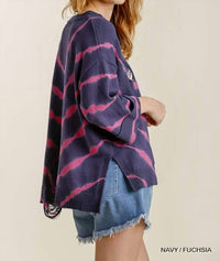 Umgee - Tie Dye Distressed Pullover Sweater