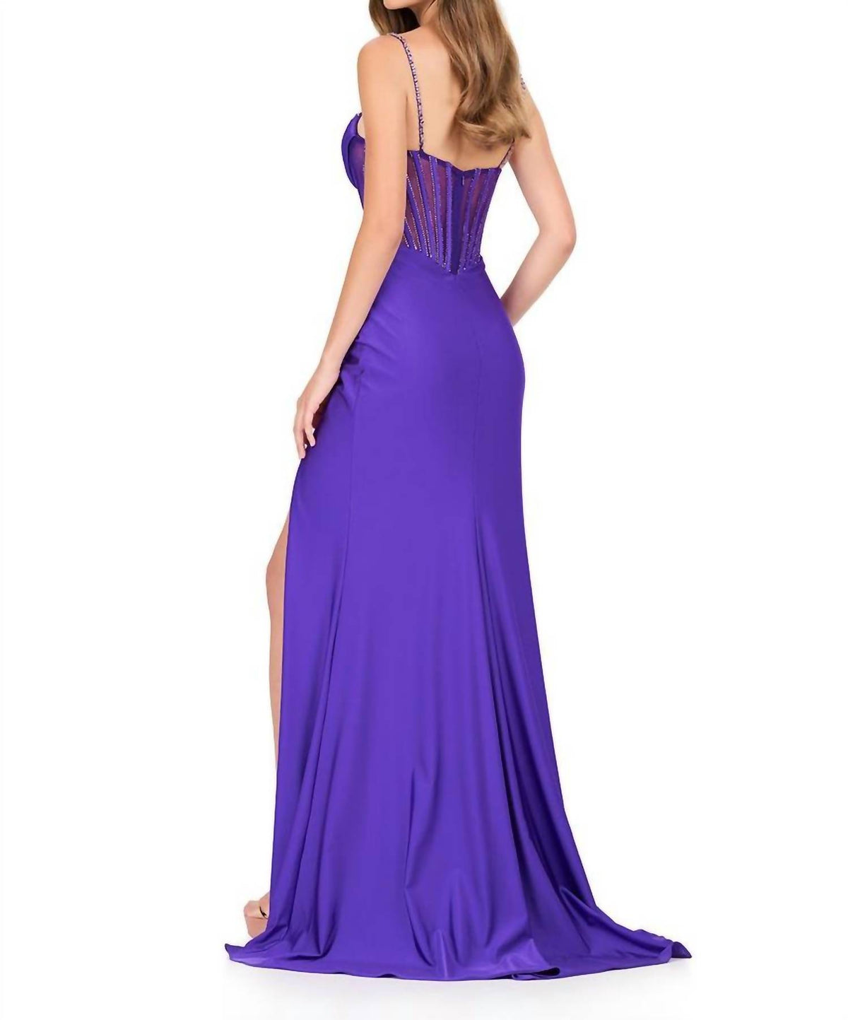 ASHLEYlauren Beaded Bustier Fitted Gown in purple - women's dress - detail view