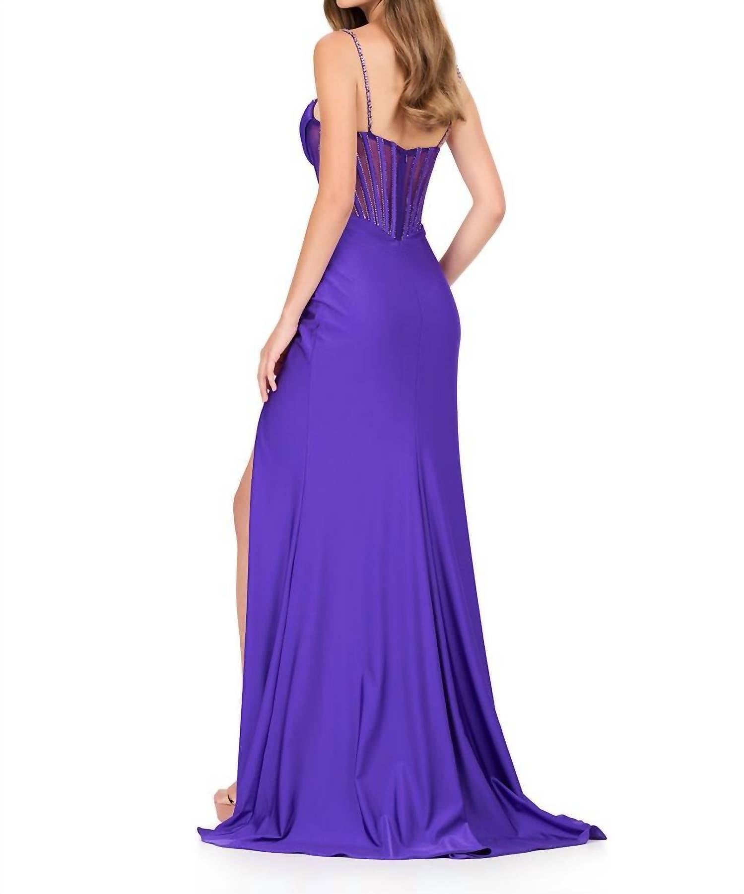 ASHLEYlauren Beaded Bustier Fitted Gown in purple - women's dress - detail view