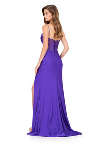 ASHLEYlauren Beaded Bustier Fitted Gown in purple - women's dress - alternate view