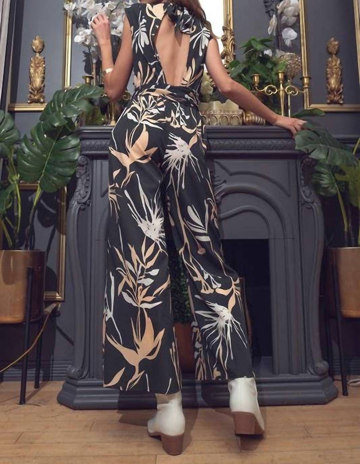 Illa Illa - Printed Satin Open Back Jumpsuit