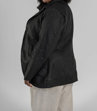 Adriana Contreras - Black Linen Long Sleeve Button Front Blazer - Plus