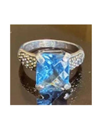 P & K Jewelry Women's Sterling Marcasite Ring in blue silver - women's jewelry - detail view