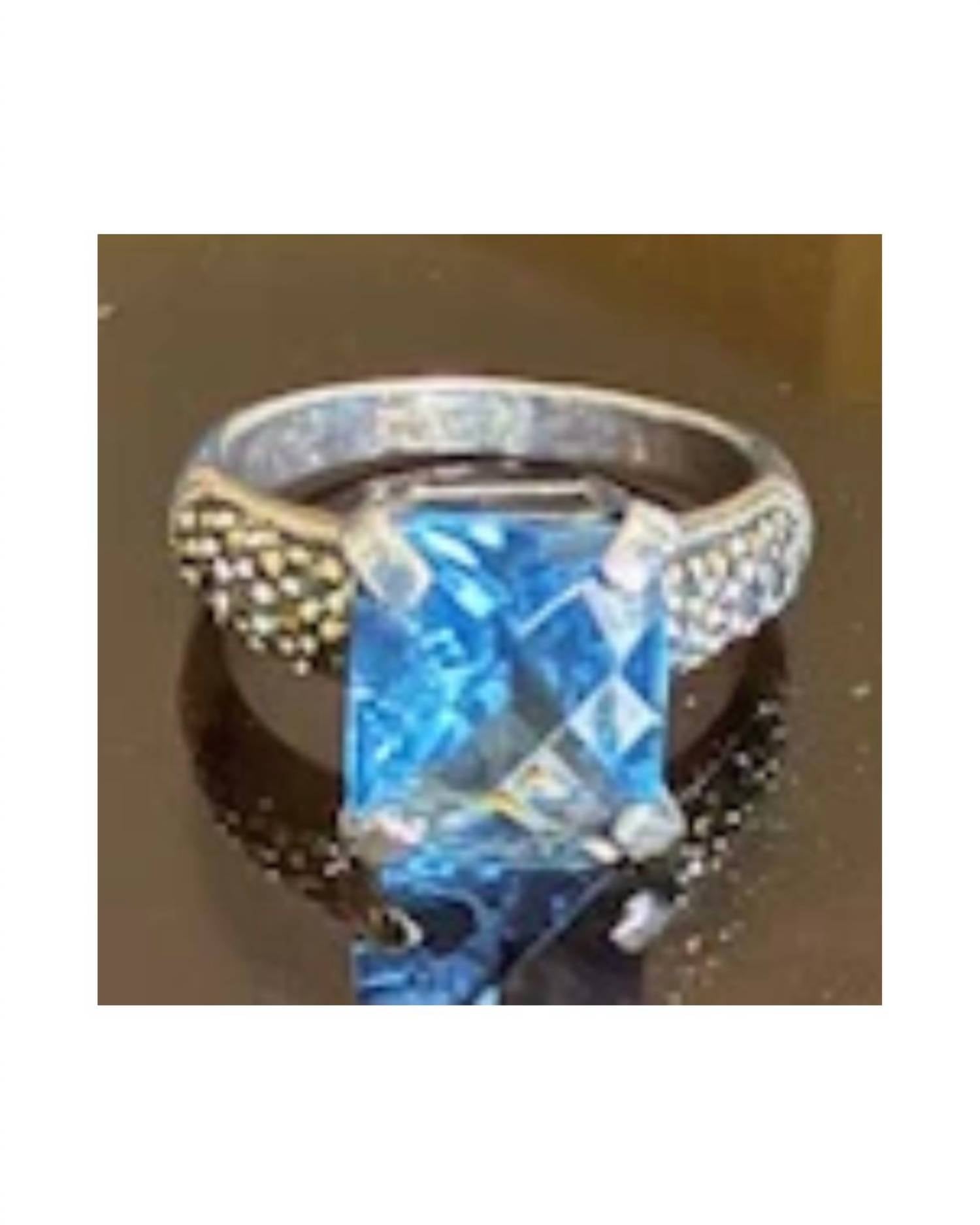 P & K Jewelry Women's Sterling Marcasite Ring in blue silver - women's jewelry - detail view
