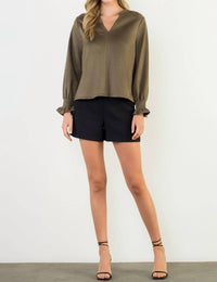 Thml - Long Sleeve Suede V Neck Top