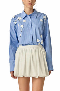 English Factory - Flower Trim Striped Shirt