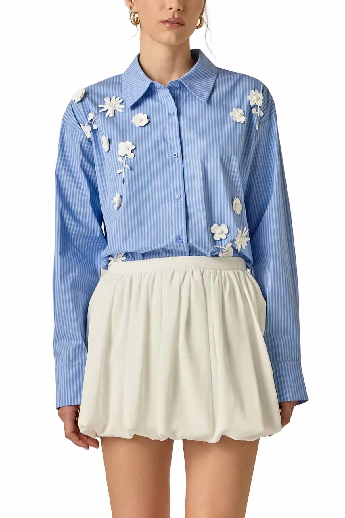 English Factory - Flower Trim Striped Shirt