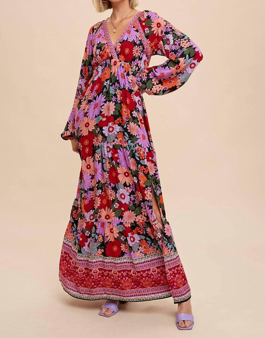 In-Loom - Women's Border Print Tiered Maxi Dress