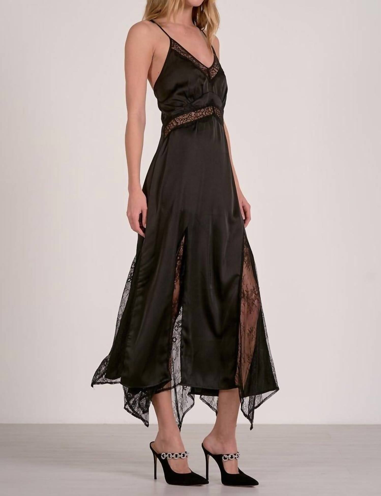 ELAN Maxi Slip Lace Insert Dress in black - women's dress