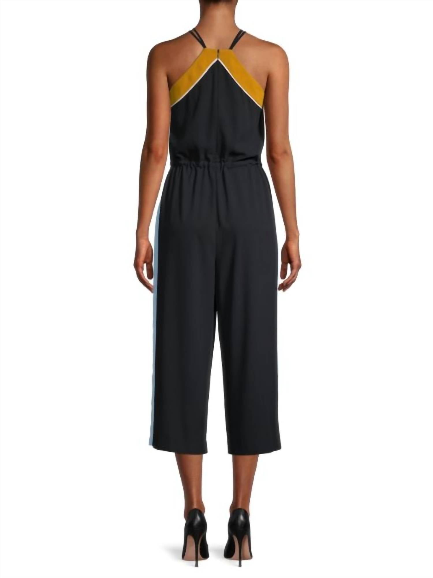 DARVVA V-NECKLINE DRAWSTRINGS COTTON SLEEVELESS JUMPSUIT