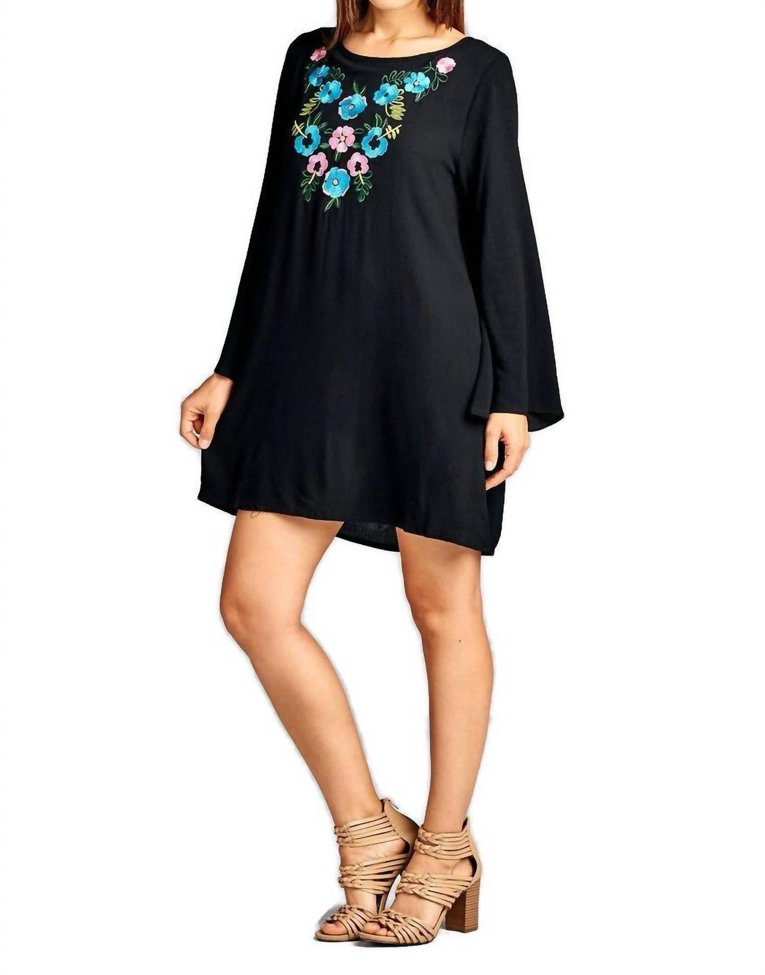 Velzera - Floral Embroidered Mini Dress - Plus