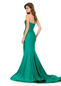 ASHLEYlauren Strapless Plunging Neckline Prom Dress in emerald - women's dress - alternate view