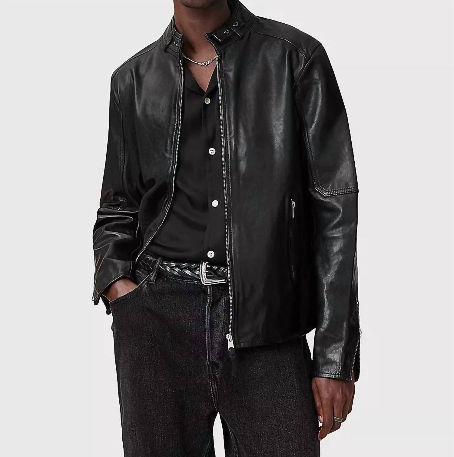 Allsaints - Cora Leather Snap Back Collar Jacket