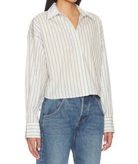 Rag & Bone Marin Stripe Layered Shirt in cream stripe - women's shirt - detail view