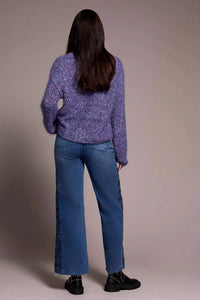 Tribal - Fuzzy Eyelash Drop Shoudler Puff Sleeve Sweater