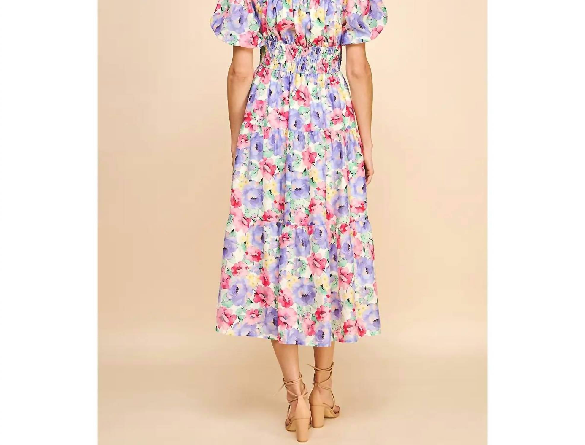 Pinch - Floral Print Short Sleeve Maxi Dress