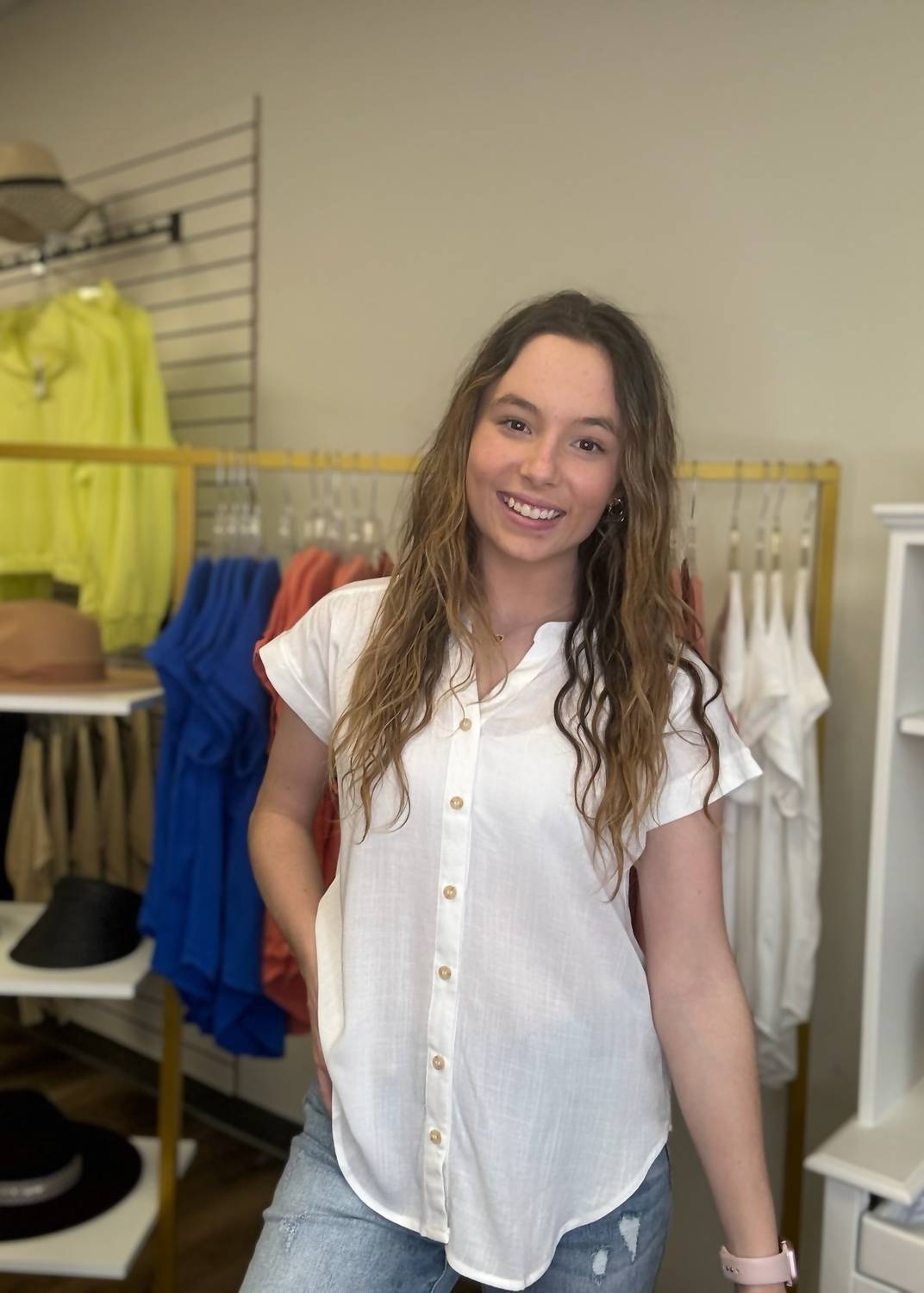 Blu Pepper - Rolled Sleeve Button Down Top