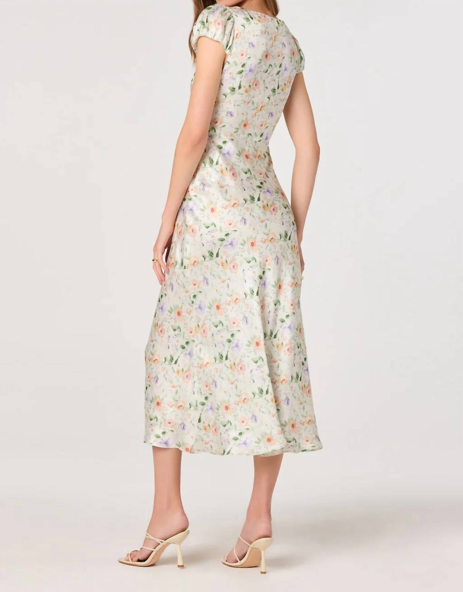 Astr - Makaela Puff Sleeve Satin Midi Dress