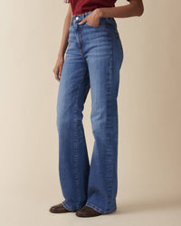Jeanerica Pyramid Brisk Flared Jeans in brisk mid vintage - women's jeans - detail view