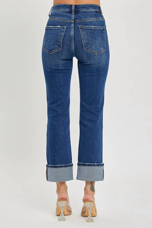 Risen - High Rise Ankle Straight Cuffed Jeans