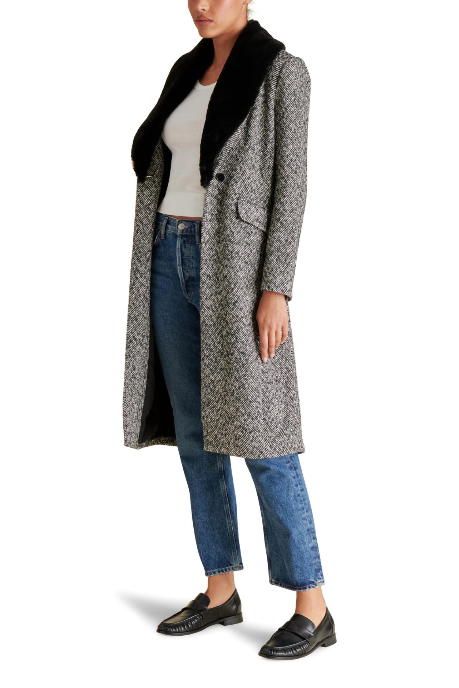 STEVE MADDEN Dienne Long Sleeve Coat in black multi - women's jacket - view 5