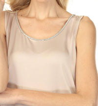 Joseph Ribkoff - Rhinestone Trim Scoop Neck Satin Top