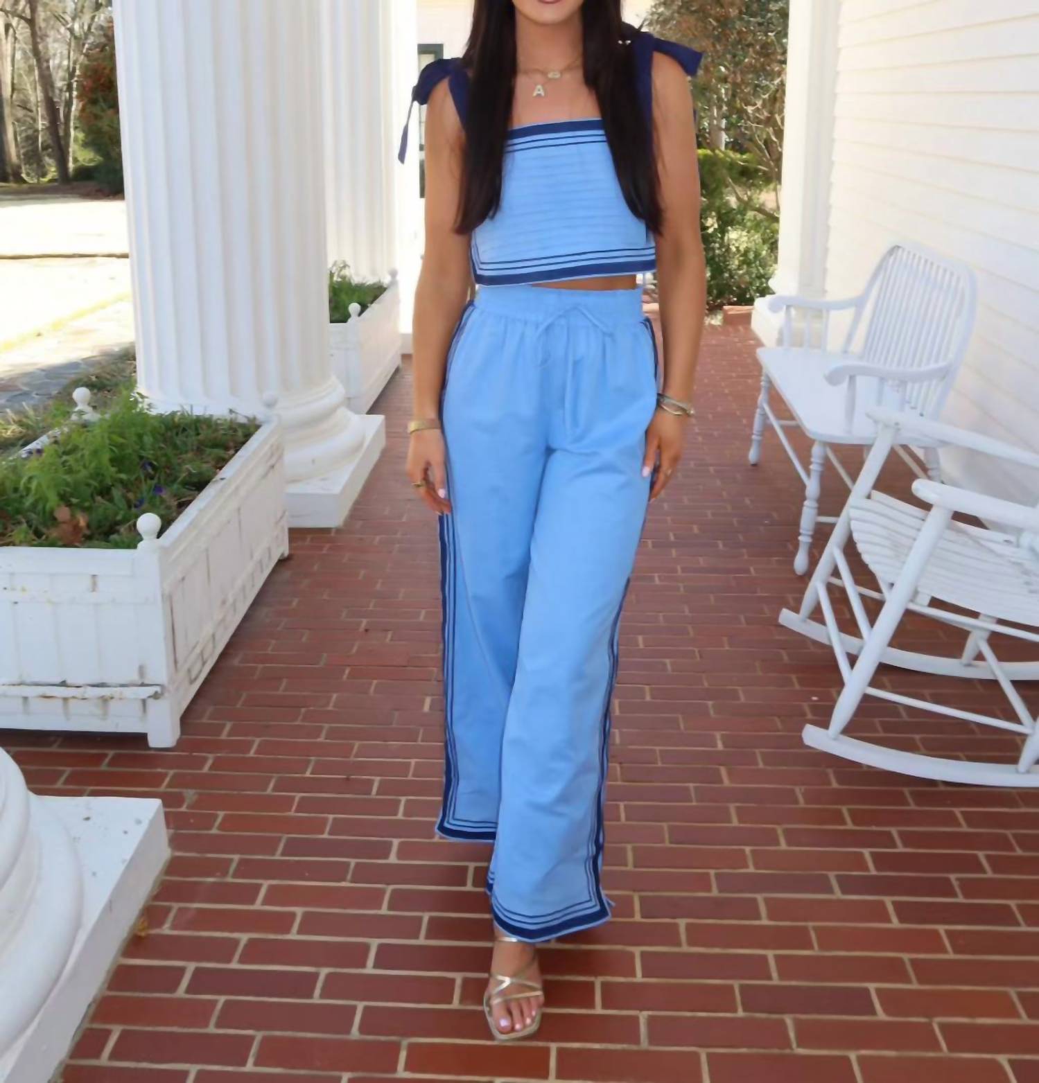 Act Pretty - Sail Chevron Top Ang Long Pants Set