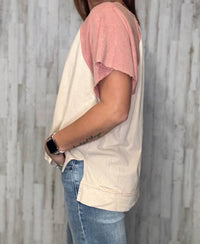 Easel Brynn Color Block Top in pink - women's t-shirt - detail view