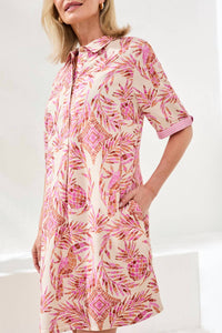 TRIBAL 1/2 Sleeve Buttton Front Dress in pink - women's dress - alternate view
