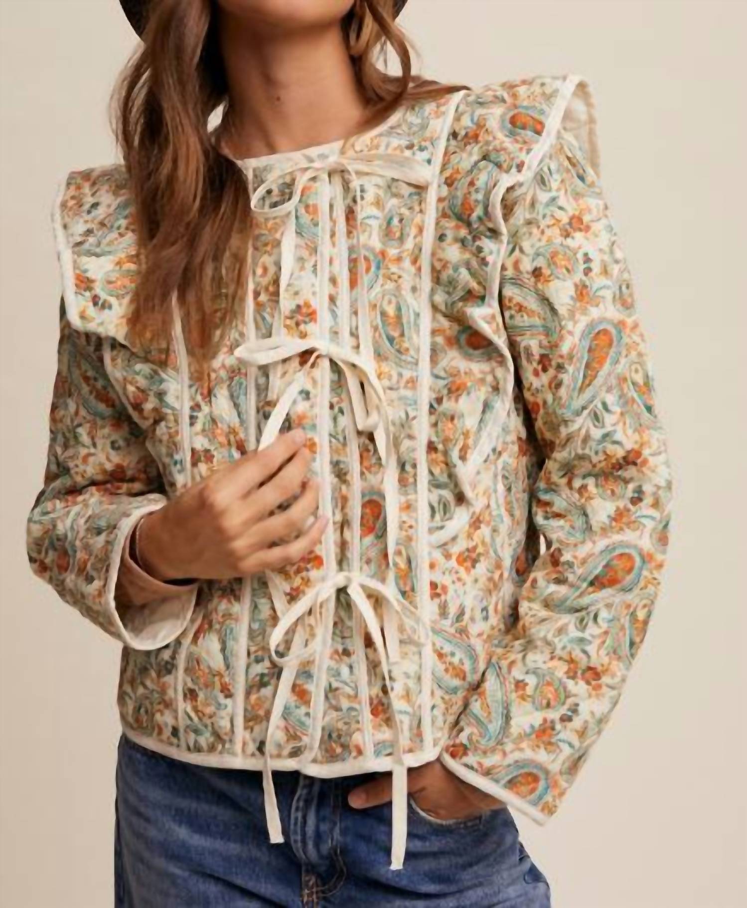 Listicle Solana Paisley Quilted Jacket in cream - women's jacket