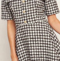 Flying Tomato - Tilde Short Sleeve Button Tweed Mini Dress