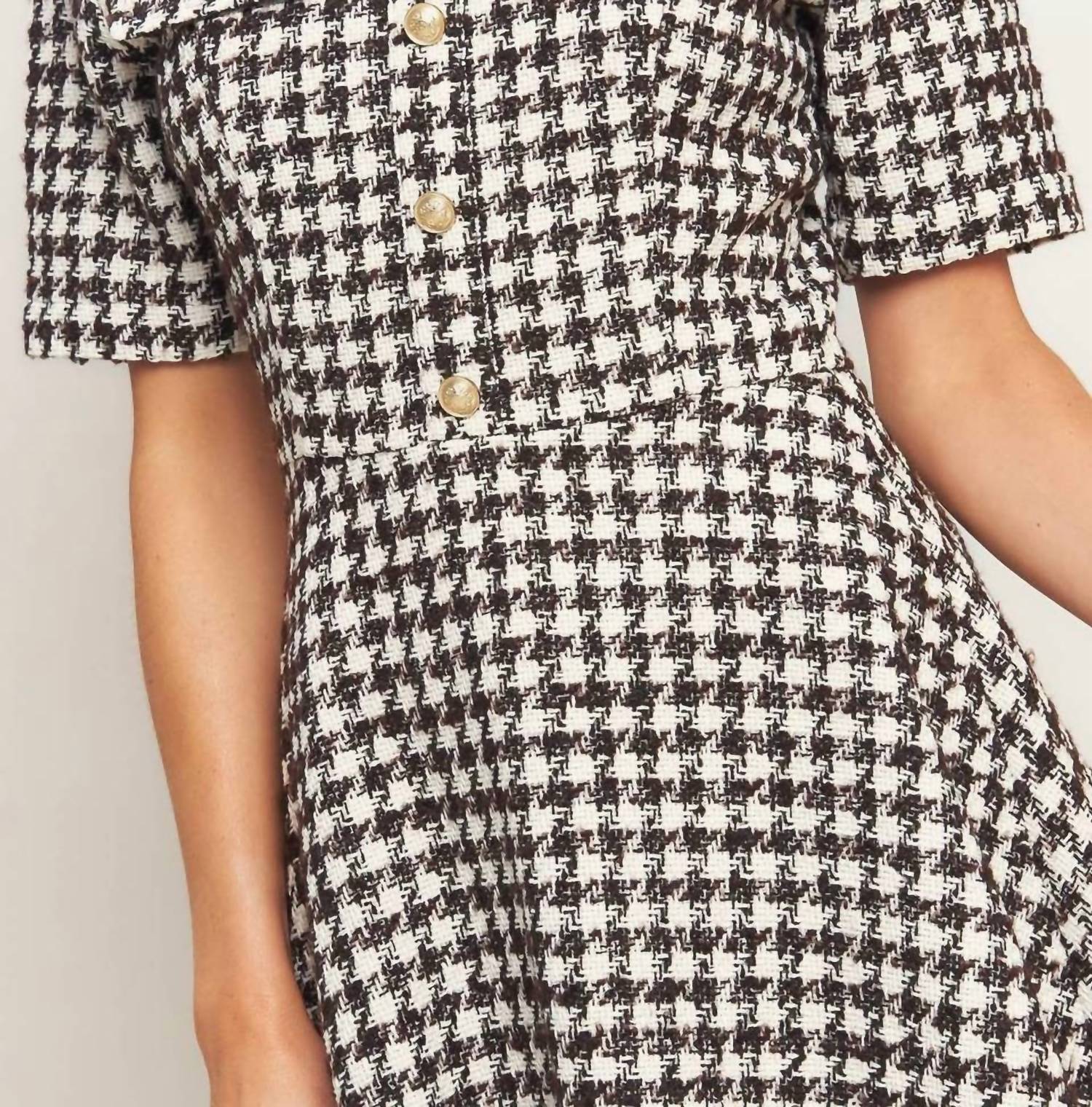Flying Tomato - Tilde Short Sleeve Button Tweed Mini Dress