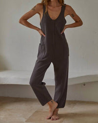 By Together Rhea Knit Jumpsuit in grey - women's pants - detail view