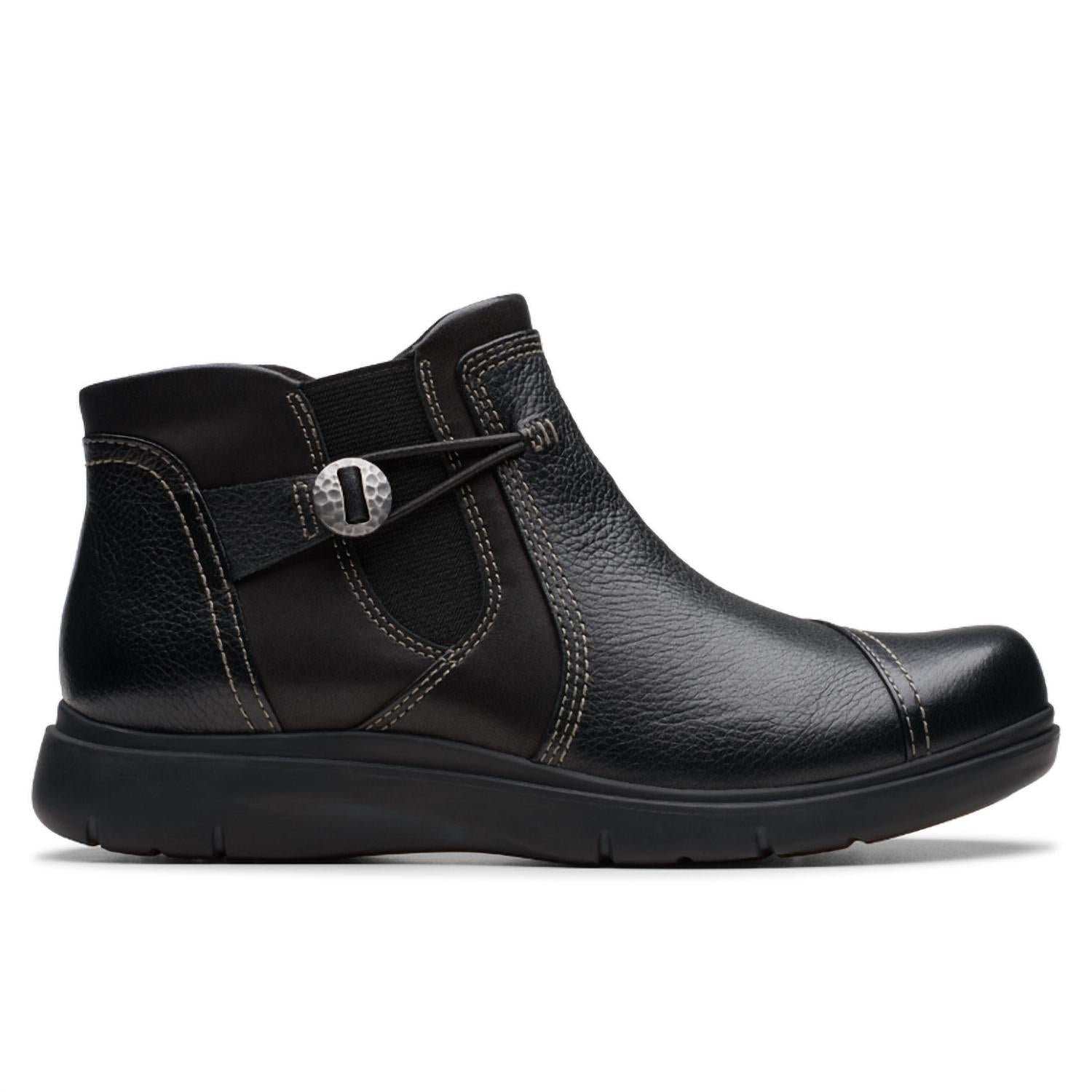 Clarks Women’s Certina Joy Boot in black leather 1 - women's shoe - detail view