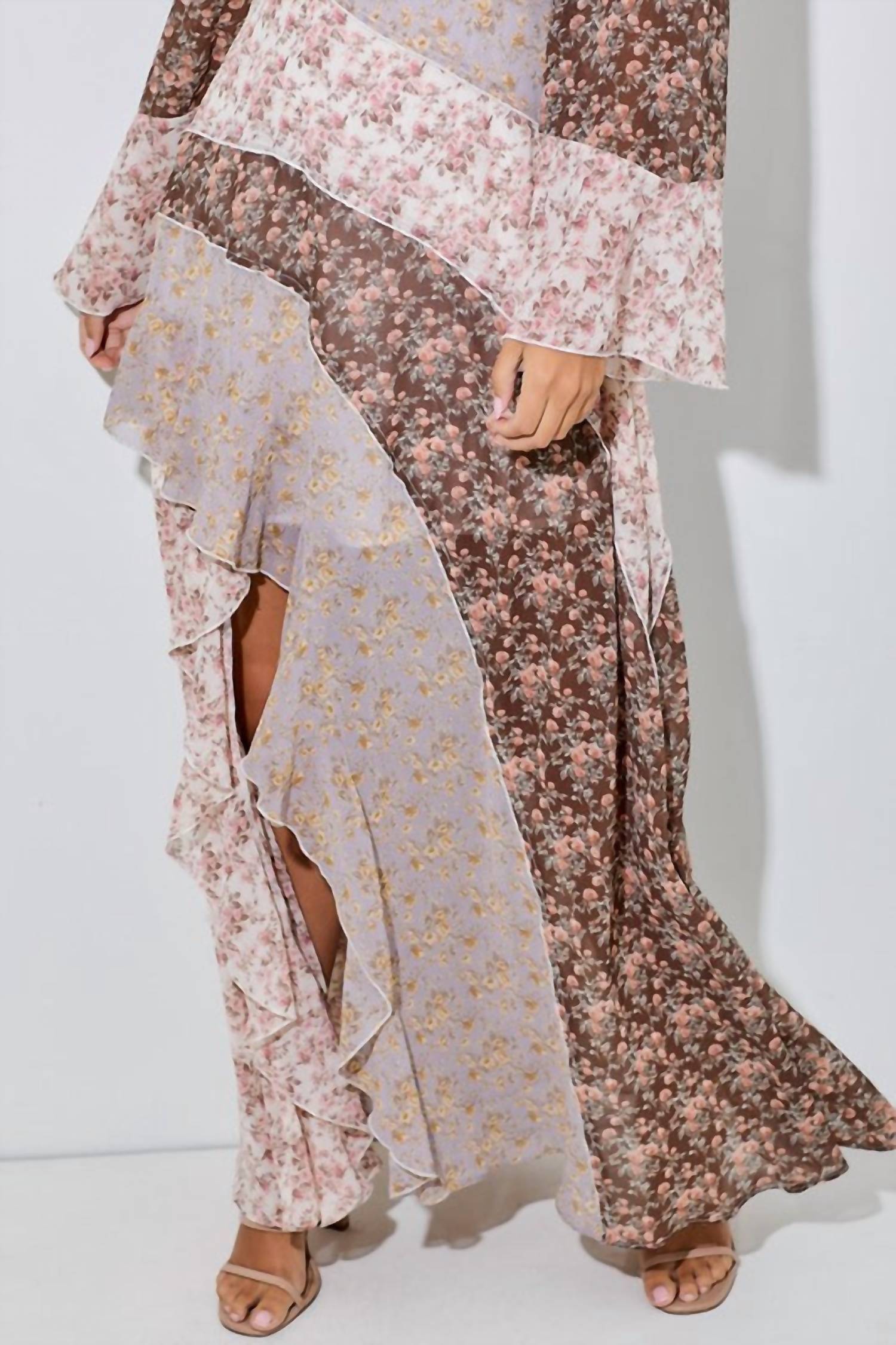 Baevely By Wellmade - Boho Floral Chiffon Maxi Dress