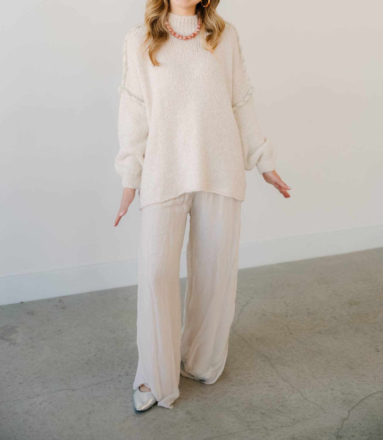 Scandal Italy Romy Mockneck Knit Sweater in ivory - women's sweater - detail view