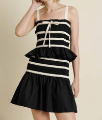 Aureum Hazel Smocked Mini Skirt Set in black - women's sleepwear