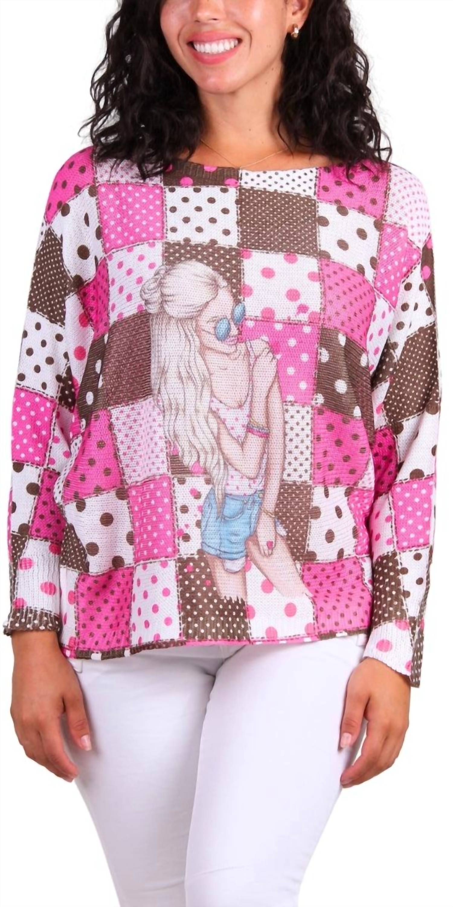 Gigi Moda - Daria Checker Girl Print Batwing Sweater