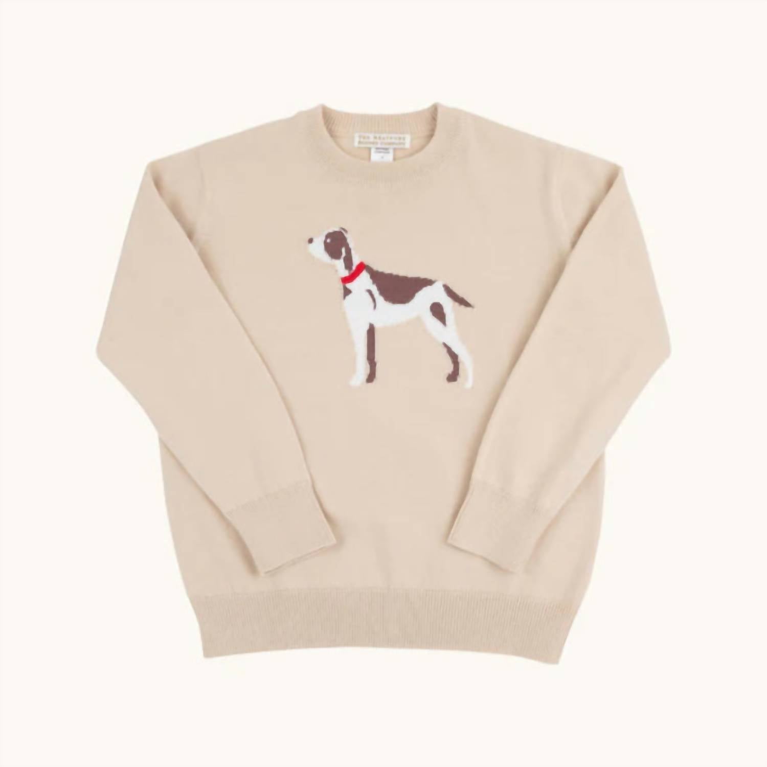 The Beaufort Bonnet Company Boy's Isaac Intarsia Sweater in osprey oatmeal with dog intarsia - kids' sweater